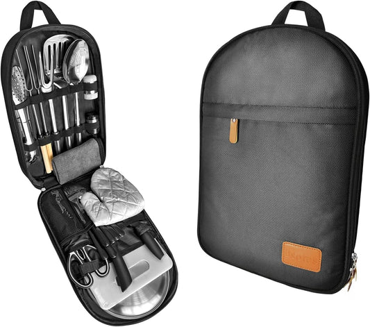 Camping Cooking Utensils Set - Camping Utensil Set Car Camping Cooking Essentials Gear for Camp Kitchen Cooking and Grilling, Stainless Steel & Silicone Ideal Gift for RV Tent Camper