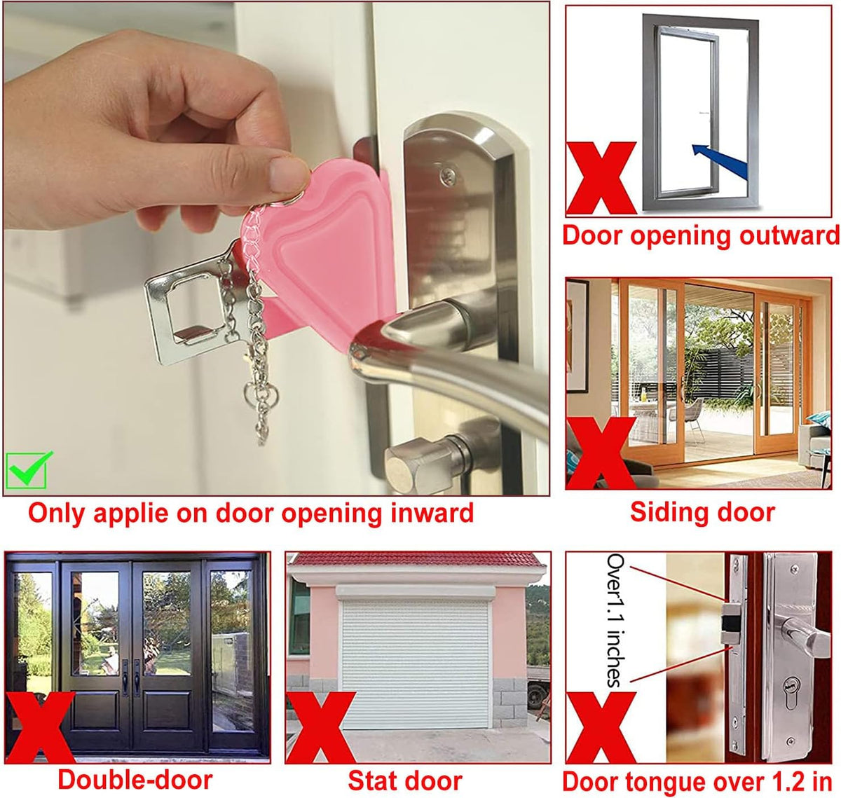 MBBEST Hotel Door Lock & Door Stop Alarm,Dual Protection Security Devices Pocket Door Stopper Self Defensey Tools for Hotel Travel Home Apartment House, Pink/Pink