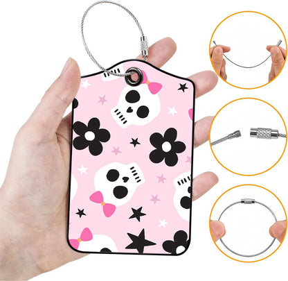 Luggage Tags for Suitcases, 2-Pack PU Leather for Cruise & Travel, Baggage ID Tags with Privacy Cover & Address Card, Durable Metal Ring, Kids Adults Travel Accessories, Sweet Punk Skulls