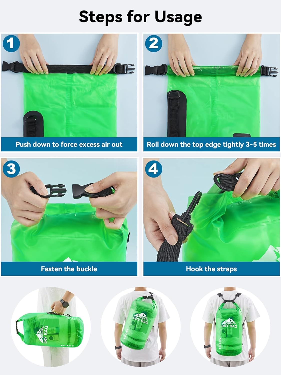 HEETA Dry Bag Waterproof for Women Men, 5L/10L/20L/30L/40L Roll Top Lightweight Dry Storage Bag Backpack with Phone Case for Travel Swimming Boating Kayaking Paddle Board Camping Beach Accessories