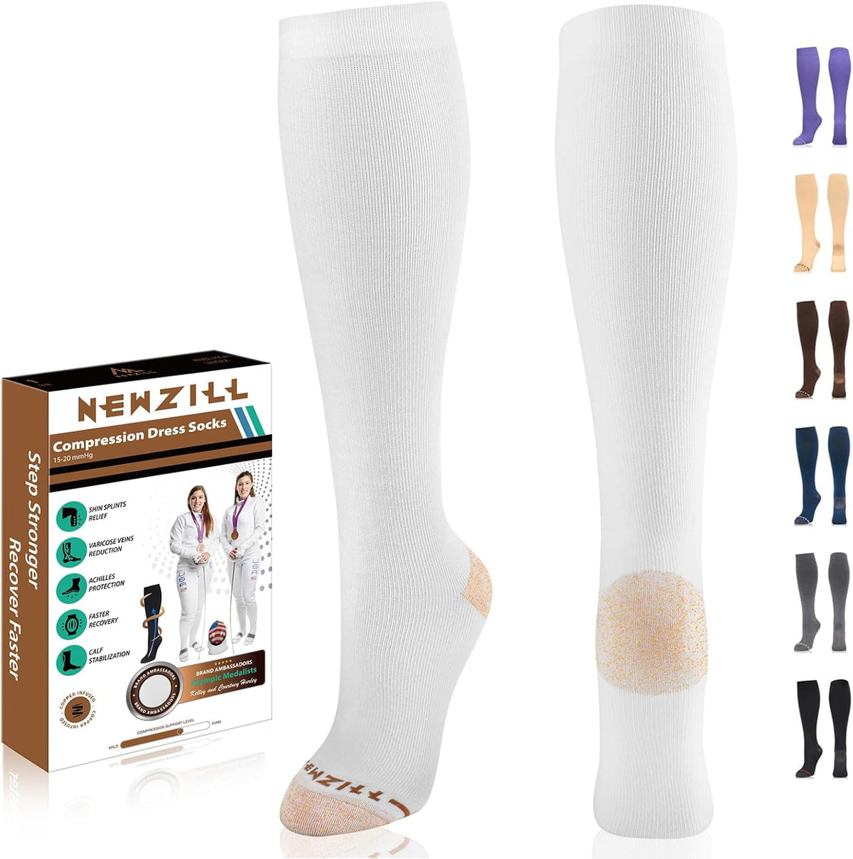 NEWZILL Copper Compression Socks for Women & Men 15-20mmHg Cotton Rich Odor Control Dress Socks for Business Casual Running Medical Athletic Support, Edema Diabetic Relief