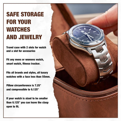 Awesometik 2 Slot Luxury Travel Faux Leather Watch Case. Watch Storage Organizer. Watch Display & Watch Holder. Perfect For Watch Collection. Ready to Gift for Men (2 Slot Watch Case)