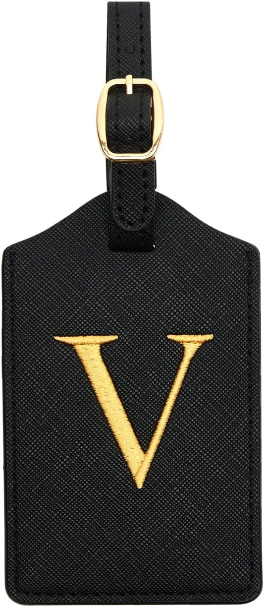 Luggage Tag PU Leather for Suitcase Baggage Handbag Travel Bag Label Suitcase Tag Label Tag w. Name Card & Privacy Cover (V)