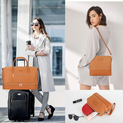 Weekender Bag for Women, Travel Duffel Bag Carry On Overnight Bag with Shoe Compartment Large Nylon Travel Weekend Tote Bag