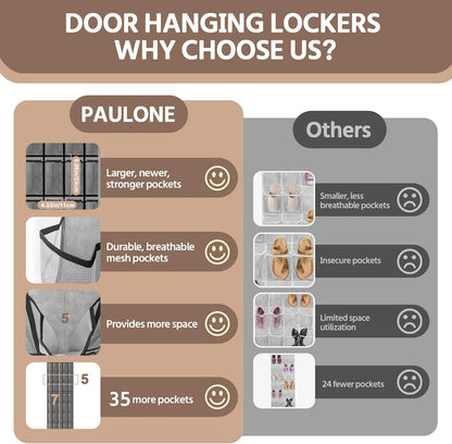 35 Pocket Over the Door Shoe Organizer,Reusable Breathable Large Mesh Bag Men's & Women's Sneaker Organizer,Shoe Organizer for Kids,Hanging Shoe Storage Hanging Bag (2PCS-Gray)