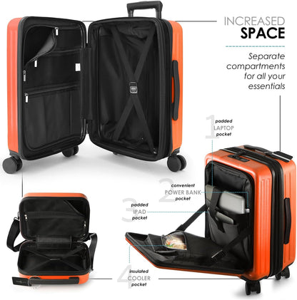 22 Inch Carry On Luggage 22x14x9 Airline Approved, Carry On Suitcase with Wheels, Hard-shell Carry-on Luggage, Durable Luggage Carry-On, Orange Small Suitcase with Cosmetic CaseBag