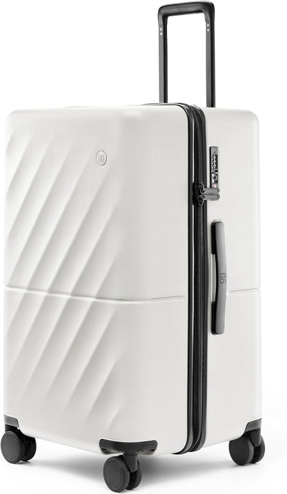 Trunk Luggage 26 Inch, Medium Checked Luggage with Double Spinner Wheels, Anti-Burst Zipper, Hard Case PC Suitcase, Lightweight Travel Luggage, TSA Approved (Pearl White, Hudson)