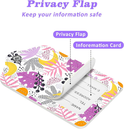 Tropical Plants Leaves Fruits Luggage Tags 2PCS PU Leather Suitcases Tag with Stainless Steel Loop and Privacy Name Address Cover Label Card for Women Men Travel