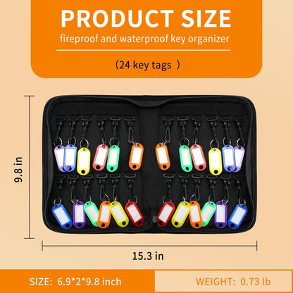Sdstone Portable Zippered Key Organizer,Fireproof and Waterproof Key Binder with 24 Key Tags Key Case,Portable Manager, Landlord Zipper Key Storage for Real Estate Sales, Hotels, Car Rental