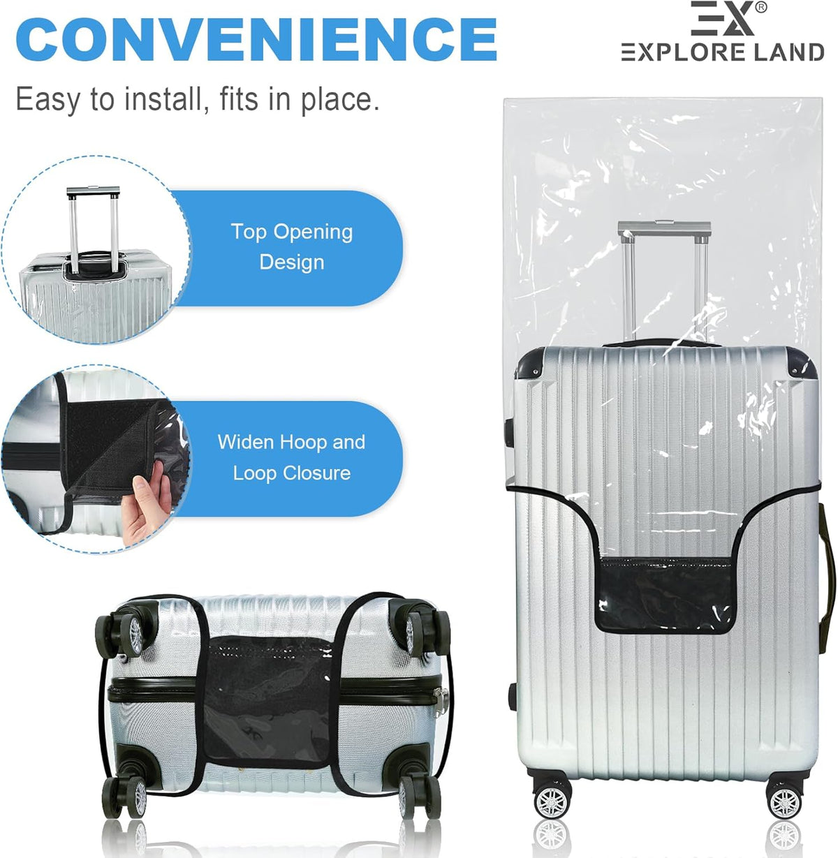Explore Land Clear Luggage Cover Tough Protector Fits for 30 Inches Suitcase for Travel Airplane (PVC, XL)