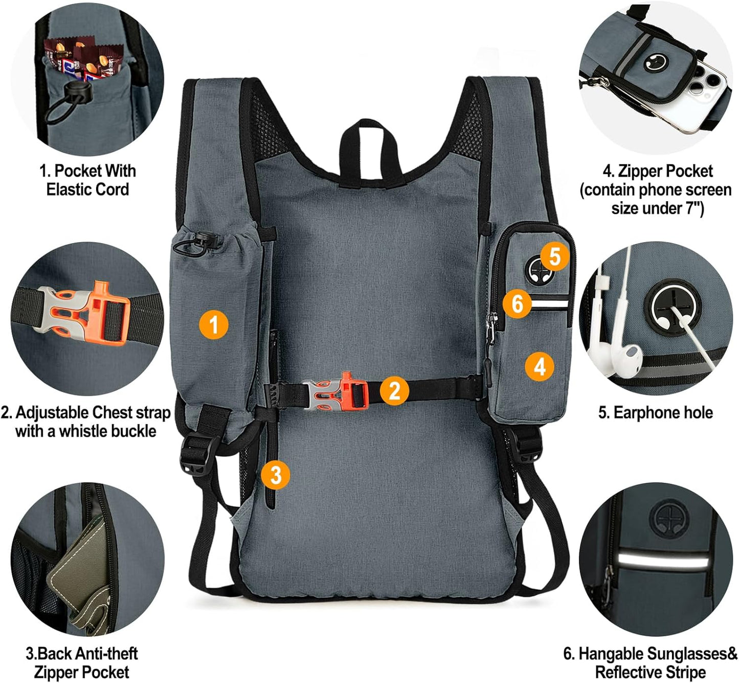 Seektop 15L Small Hiking Backpack for Women Men, Foldable Packable Backpack with Phone Pocket, Lightweight Travel Daypack for Hiking Camping Outdoor (Gray)