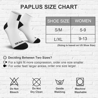 PAPLUS Ankle Compression Socks for Women 6 Pairs, Running Athletic Socks with Arch Support，Plantar Fasciitis Socks