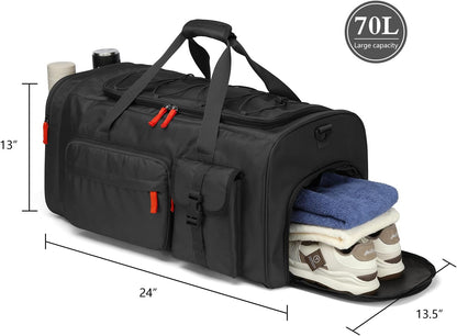 Lyweem Large Duffle Bag Backpack for Travel, 70L Heavy Duty Gym Duffel Bag with Shoes Compartment for Men & Women, Weekender Overnight Sports Backpack for Traveling