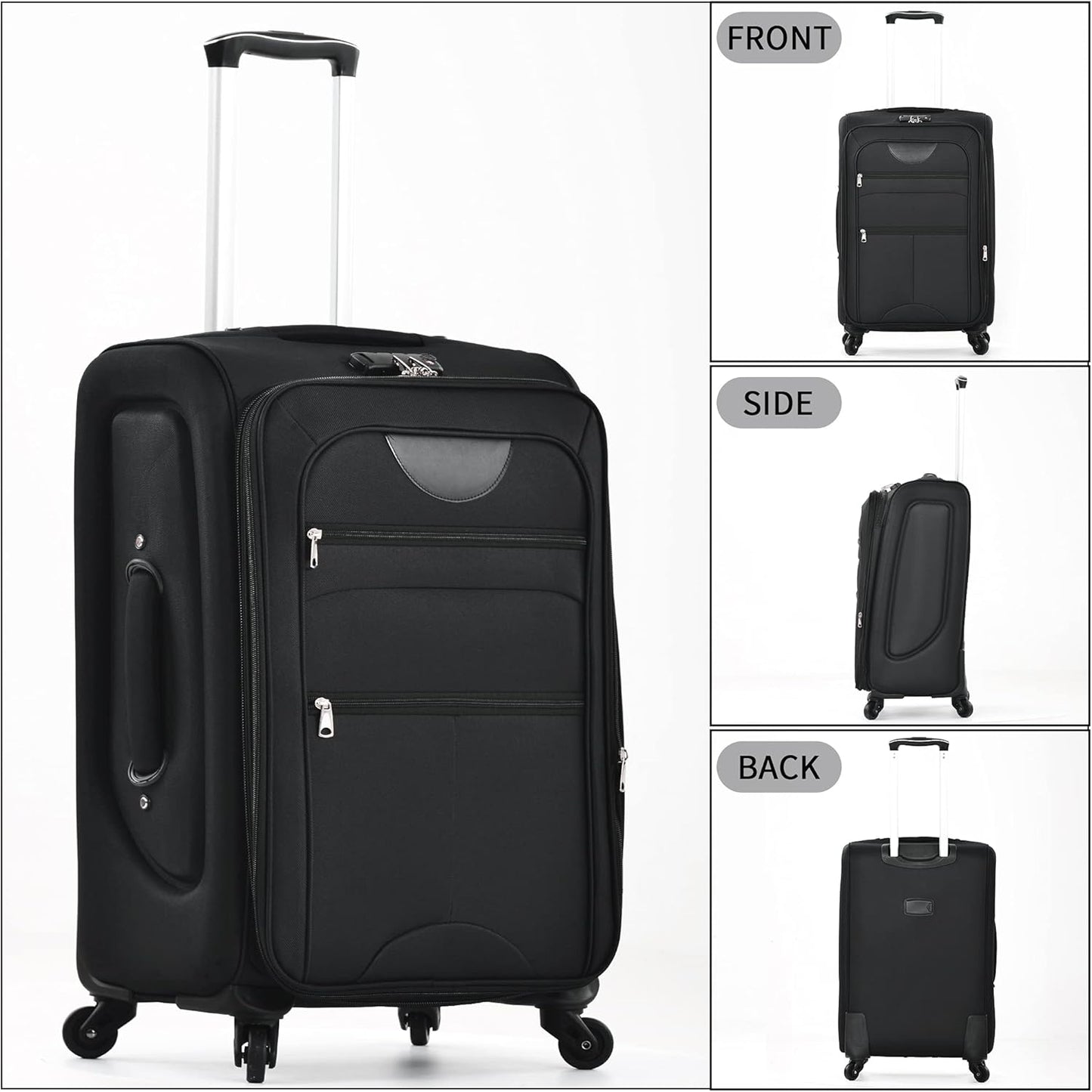 Merax Softside Luggage Set Softshell Lightweight 3 Piece Spinner Suitcase 22" 26" 30" Black