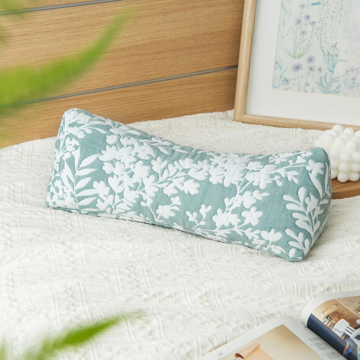 Buckwheat Neck Support Pillow Cervical Neck Cylinder Bolster Pillow,Buckwheat Hulls Adjustable Roll Pillow,Neck Pain Relief for Back and Side Sleepers Round Pillows for Lunch Break Green, 6*15 inch