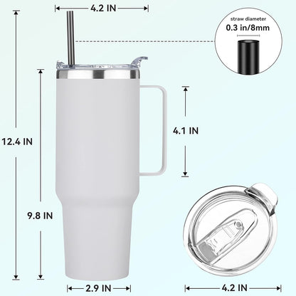 HASLE OUTFITTERS 40 oz Stainless Steel Tumbler with Handle, Vacuum Insulated Tumblers Bulk, Reusable Double Wall Travel Coffee Mug, Durable Powder Coated Water Bottles(White, 4)