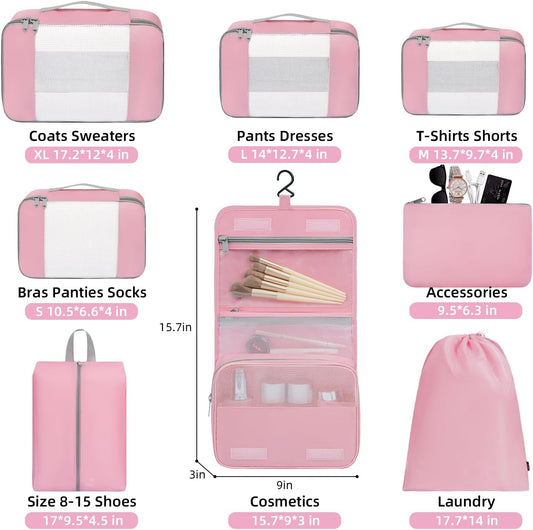 BAGAIL 6 Set/8 Set/10 Set Packing Cubes Various Sizes Packing Organizer for Travel Accessories Luggage Carry On Suitcase