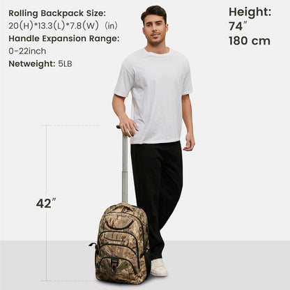 Boavan Rolling Backpack,17 inch Water Resistant Wheeled Backpack,Carry on Luggage Business Bag, Overnight College Computer Bag Trolley Suitcase for Men Women Adults to Travel