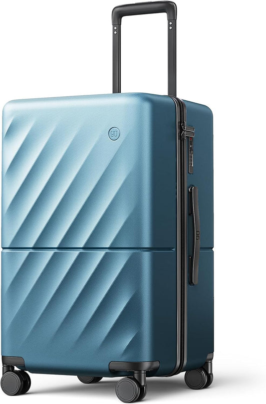 Trunk Luggage 22 Inch, Small Checked Luggage with Double Spinner Wheels, Anti-Burst Zipper, Hard Case PC Suitcase, Lightweight Travel Luggage, TSA Approved (Topaz Blue, Hudson)