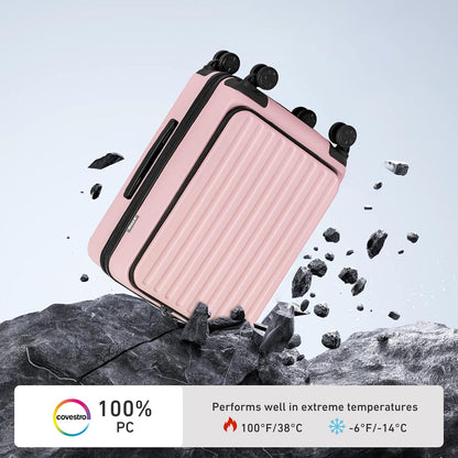 KYME 22-Inch Hardside Small Suitcase, 100% PC Hard Shell with Laptop Compartment, TSA Lock, Double Wheels, Pink