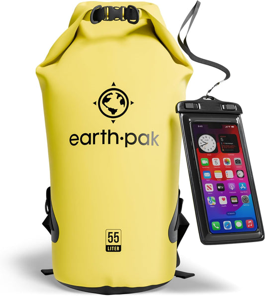 Earth Pak Waterproof Dry Bag - Roll Top Waterproof Backpack Sack Keeps Gear Dry for Kayak with Waterproof Phone Case