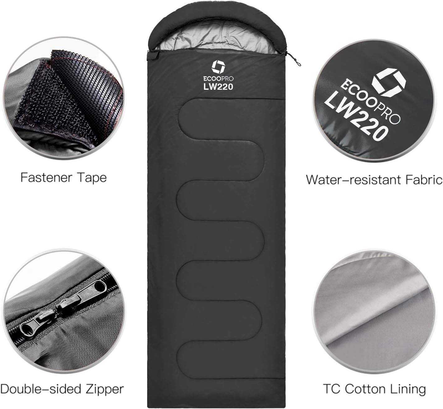 ECOOPRO Warm Weather Sleeping Bag - Portable, Waterproof, Compact Lightweight, Comfort with Compression Sack - Great for Outdoor Camping, Backpacking & Hiking-83 L x 30" W Fits Adults