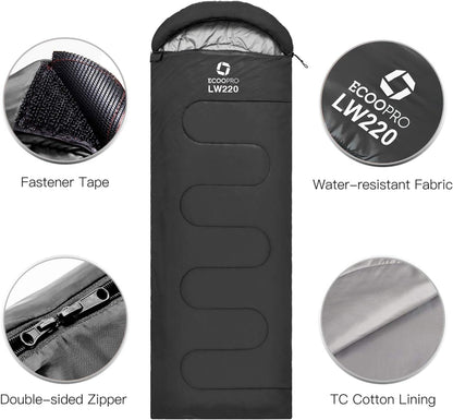 ECOOPRO Warm Weather Sleeping Bag - Portable, Waterproof, Compact Lightweight, Comfort with Compression Sack - Great for Outdoor Camping, Backpacking & Hiking-83 L x 30" W Fits Adults