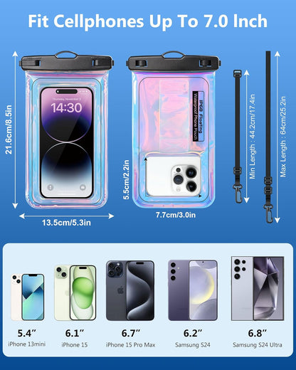 IP68 Large Floating Waterproof Phone Pouch, Water Proof Cell Phone Dry Bag, Waterproof Phone Case for iPhone Galaxy Google, Purple