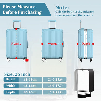 Upgraded Elastic Luggage Cover Protector - Stretchable Black Cloth + Clear TPU, Fit 26 Inch Wheeled Suitcase TSA Approved, Waterproof & Anti-Scratch, Includes Free Red Luggage Tag