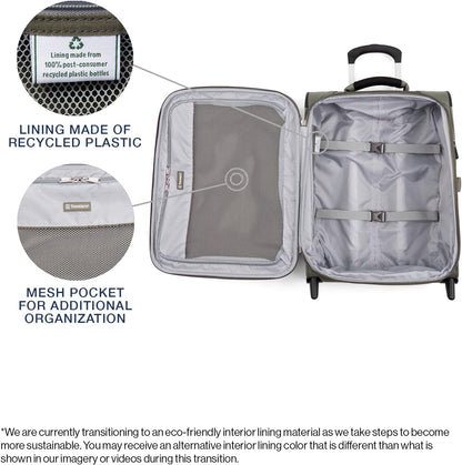 Travelpro Maxlite 5 Softside Expandable Upright 2 Wheel Carry on Luggage, Lightweight Suitcase, Men and Women, Slate Green, Carry On 20-Inch