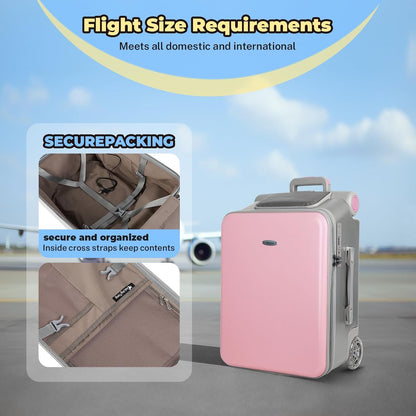 FAHKNS Children's Ride-On Suitcase,Kids Carry on Luggage with Wheels,Rolling Travel Luggage With Kids Seat for Airplane，2-in-1 Case & Baby Stroller,Pink