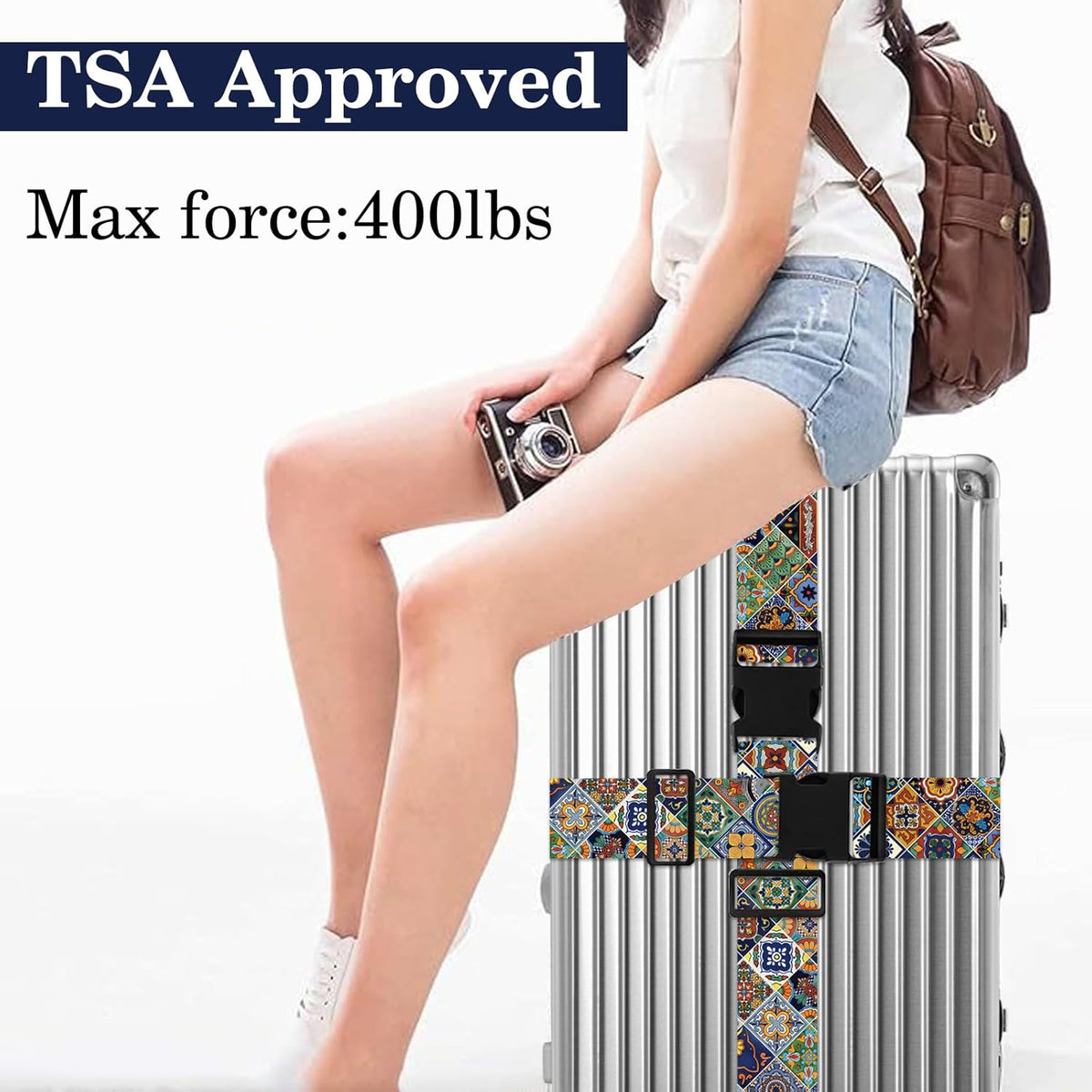 Boho Luggage Straps for Suitcases TSA Approved, Luggage Identifiers for Suitcase, Adjustable Suitcase Strap for Baggage Security with Cute Patten, Travel Necessary Accessories (2Pack)
