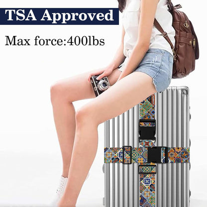 Boho Luggage Straps for Suitcases TSA Approved, Luggage Identifiers for Suitcase, Adjustable Suitcase Strap for Baggage Security with Cute Patten, Travel Necessary Accessories (2Pack)