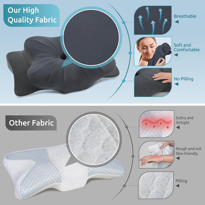 DONAMA Cervical Pillow for Neck and Shoulder,Contour Memory Foam Pillow,Ergonomic Neck Support Pillow for Side Back Stomach Sleepers with Pillowcase-King Size