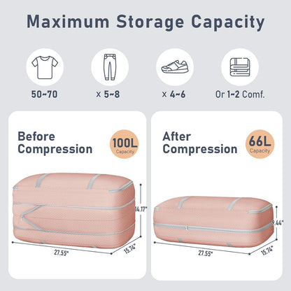 DIMJ Large Comforter Storage Bag with Handls, 100L Washable Blanket Storage, Compression Packing Totes Moving Bags With Zipper, Space Saving Containers For Pillow, Clothes, Bedding, 4 PCS