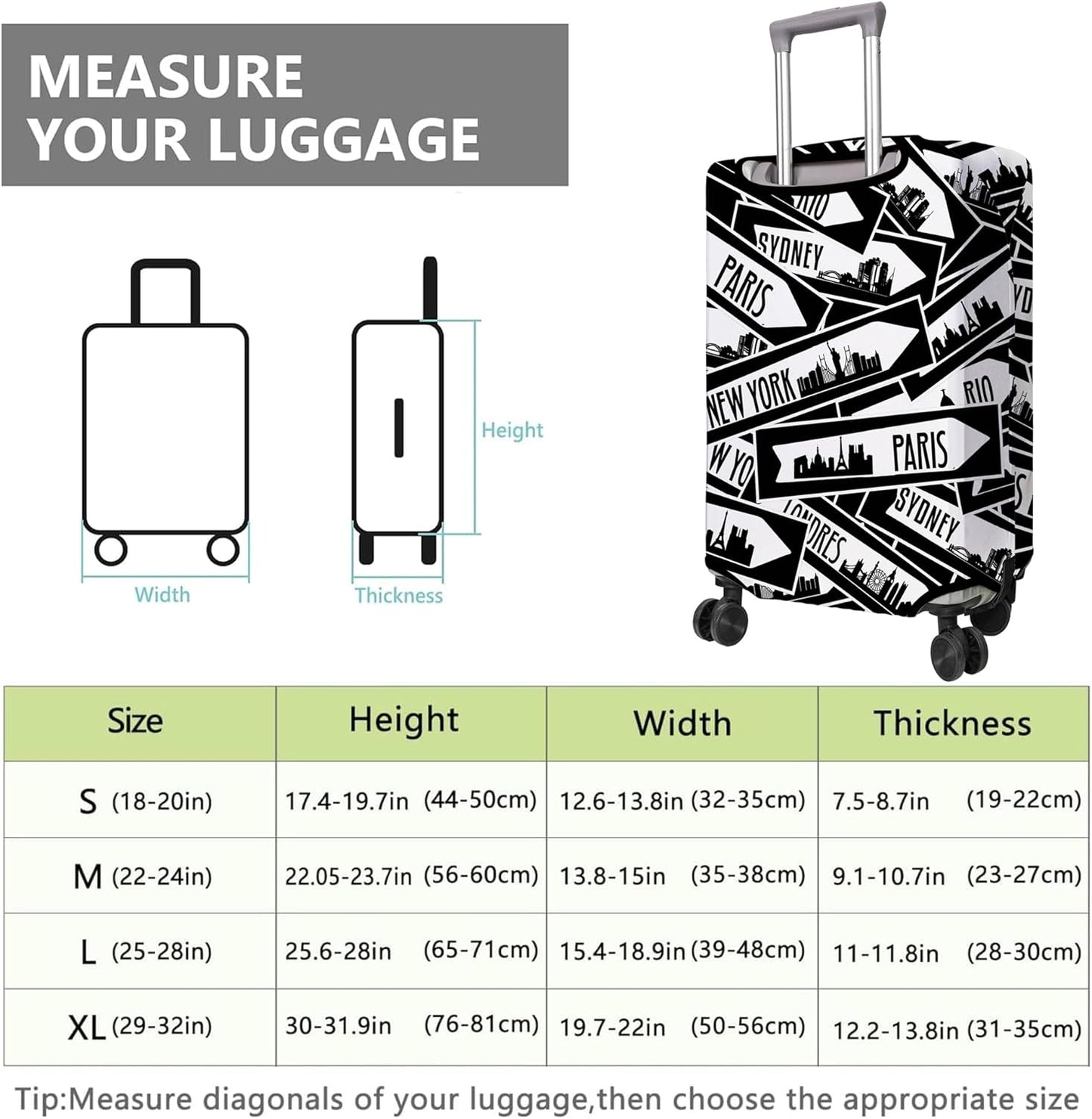 Travel Luggage Cover Suitcase Protector Fits 18-32 Inch Wheel Covers PatternedTravel Related Items Flower Luggage Protector Elastic S