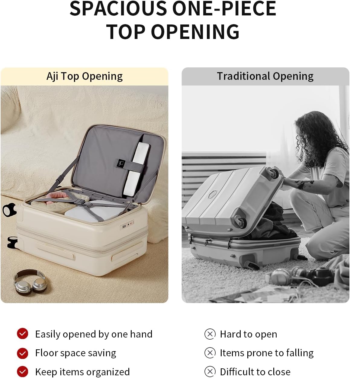 aji Expandable Top Opening Luggage Sets 2 Piece with Spinner Wheel, 20/26 Inch Luggage with TSA Lock, Lightweight PC Hard Shell Travel Luggage Suitcases for Men Women, 2-Piece Set, Coconut White