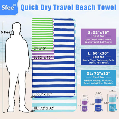Sfee 4 Pack(8Pcs) Microfiber Travel Towel, Beach Towel Quick Dry Towel Camping Towel Super Absorbent Compact Lightweight Sports Gym Towels for Beach, Gym, Hiking, Pool, Backpacking, Bath, Yoga