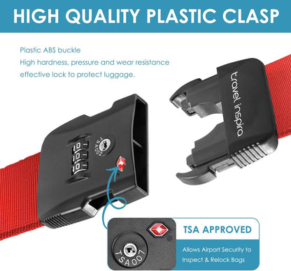 Travel Inspira Luggage Straps for Suitcases with TSA Lock, Protect Your Luggage Anti-Burst, High Visibility Color, Easy to Identify Luggage Adjustable Heavy Duty Belt for 20-32 Inch Suitcases