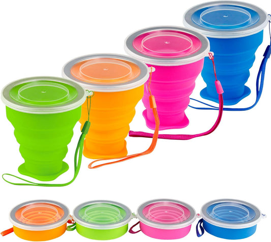 Collapsible Cups for Travel - Portable Silicone Foldable Cup with Lid, Reusable Collapsible Drinking Cup for Camping, Hiking, and Daily Use - Compact, Leak-Proof, and Sturdy Collapsible Water Cup