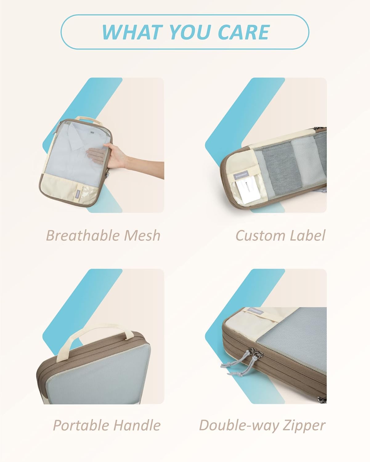 BAGSMART 6 Set Compression Packing Cubes - Lightweight Travel Essentials, Durable Luggage Organizer