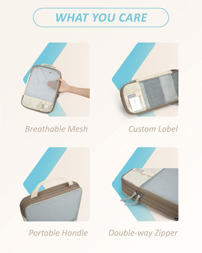 BAGSMART 6 Set Compression Packing Cubes - Lightweight Travel Essentials, Durable Luggage Organizer