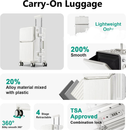 Hard Shell Luggage 24 Inch Travel Luggage, Carry-On Luggage Spinner TSA with Lid, PC+ABS Aluminum Frame，Lightweight Travel Luggage 20'' 24'' 26''Carry-On (upgraded white, 24 inch)