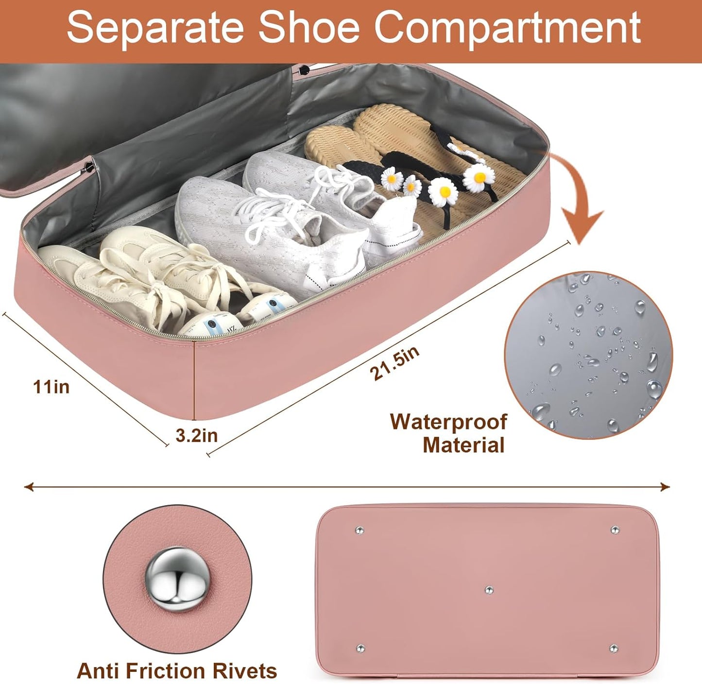 Weekender Bag for Women, Travel Duffel Bag Carry On Overnight Bag with Shoe Compartment Large Nylon Travel Weekend Tote Bag