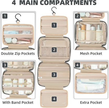 BAGAIL Hanging Toiletry Bag for Women Water-resistant Cosmetic Bag Large Capacity Travel Makeup Organizer for Full-Sized Travel Essentials(Classic+Jewelry Bag, Grey)