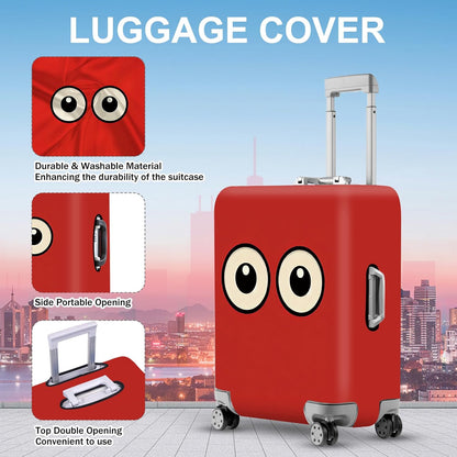 ANNA QUEEN Funny Cartoon Eyes Luggage Cover, Red Suitcase Protector with Cute Big Eyes Design, Travel Suitcase Cover for 20-22 Inch Luggage, Stretchable & Washable Spandex Travel Accessories