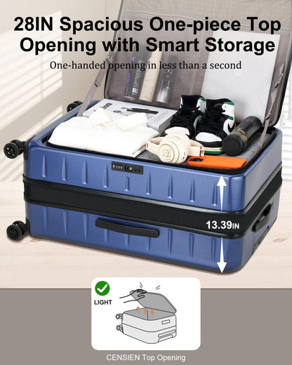 Luggage Sets 2 Pieces, 20 Inch Carry On Luggage and Expandable 28 Inch Checked Luggage with Spinner Wheels, Lightweight ABS+PC Hard Shell Suitcase with Front Opening, TSA Lock (Blue, 20/28)