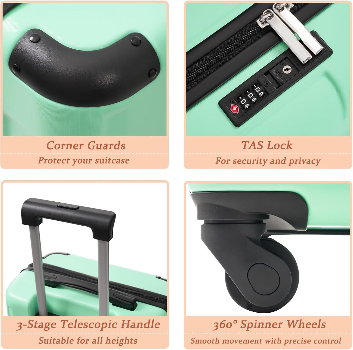 Merax Carry on Luggage Set, 20 Inch Hardshell ABS Suitcase with Spinner Wheels, Built-in TSA Lock & 2 Packing Cubes Airline Approved for Business Weekend Travel