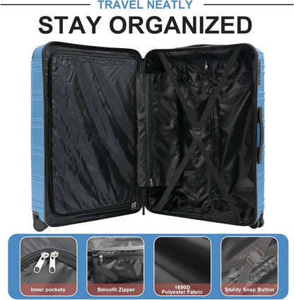 Luggage Sets 4 Piece, ABS PC Lightweight Suitcases with Wheels, Hardshell Luggage Sets Carry on Luggage with TSA Lock Blue (12in 20in 24in 28in)