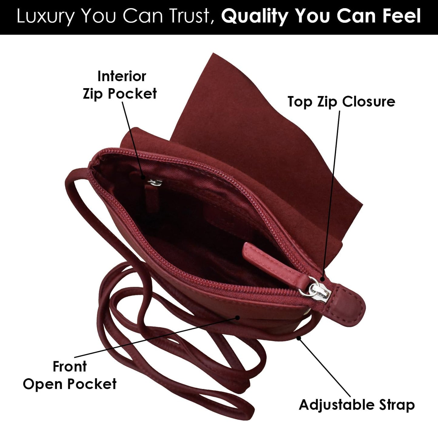 ili New York Leather Mini Sac Crossbody - Genuine Leather Crossbody Bags for Women with RFID Blocking, Adjustable Strap